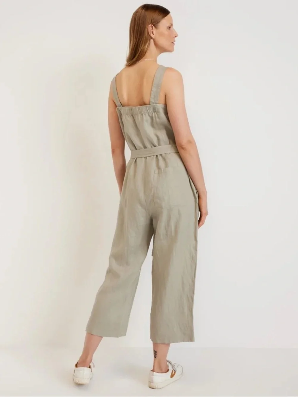 EVERLANE Linen Jumpsuit in Seagrass Beige